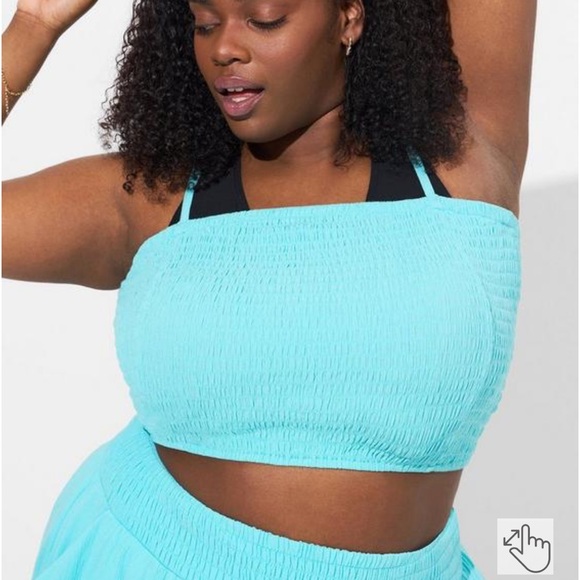NWOT! TORRID blue smocked crop top, 0X, L, 12. - Picture 3 of 9